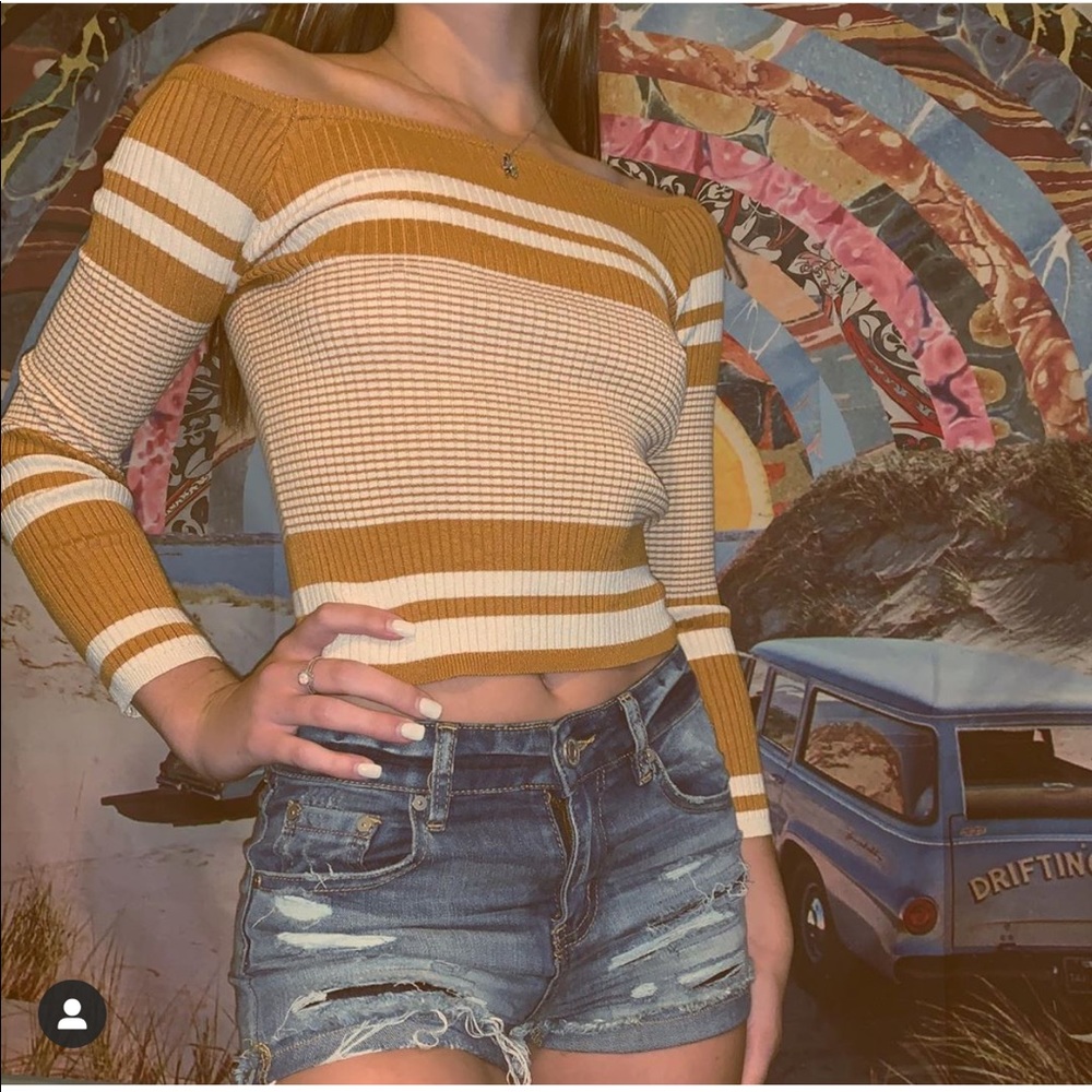 PacSun multi-striped ribbed off shoulder crop top